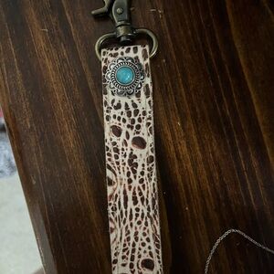 Leather Keychain with Turquoise Accent